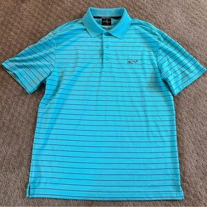 Greg Norman Golf Polo Shirt Men's Size M Play Dry Light Blue Stripe‎ Shark Logo